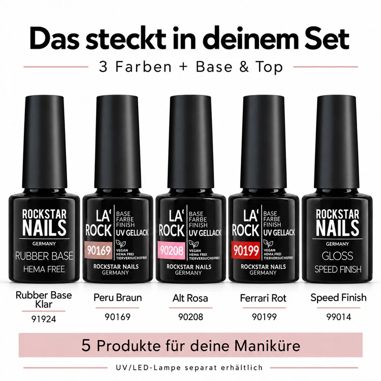 3in1 UV Gellack Starter Set – 3 Farben + Base & Top