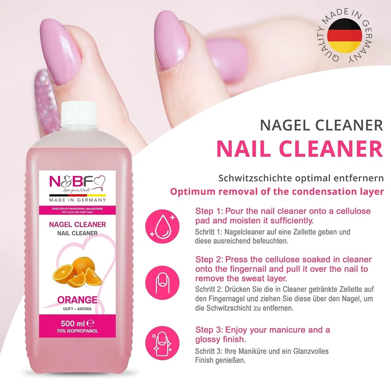 Nagel Cleaner Orange Duft 500ml + Zellettenrolle 1000 Stück & Dispenser Rosa