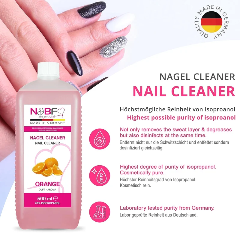 Nagel Cleaner Orange Duft 500ml + Zellettenrolle 1000 Stück & Dispenser Rosa