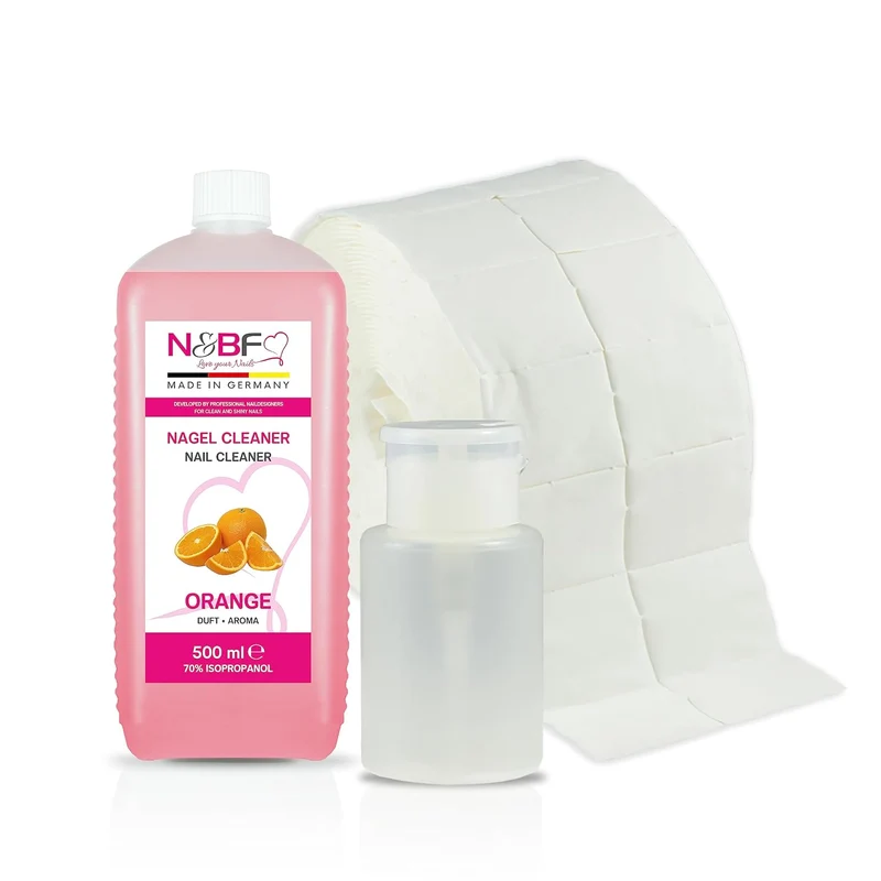Nagel Cleaner Orange Duft 500ml + Zellettenrolle 1000 Stück & Dispenser Rosa