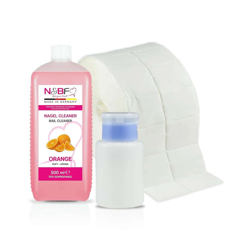 Nagel Cleaner Orange Duft 500ml + Zellettenrolle 1000 Stück & Dispenser Rosa