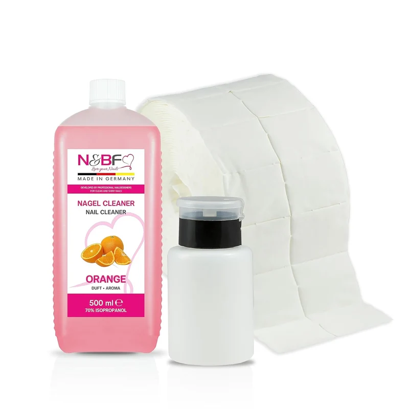 Nagel Cleaner Orange Duft 500ml + Zellettenrolle 1000 Stück & Dispenser Rosa