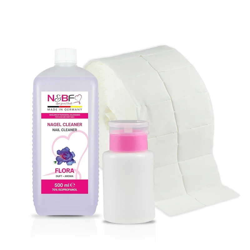Nagel Cleaner Flora Duft 500ml + Zellettenrolle 1000 Stück & Dispenser Rosa