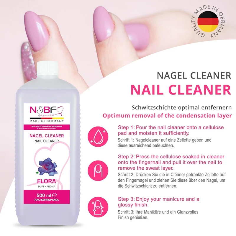 Nagel Cleaner Flora Duft 500ml + Zellettenrolle 1000 Stück & Dispenser Rosa