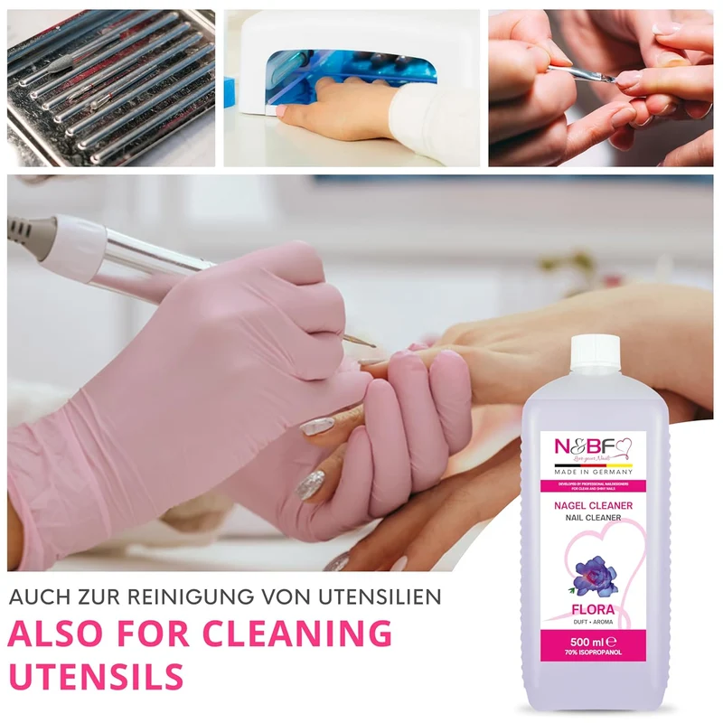 Nagel Cleaner Flora Duft 500ml + Zellettenrolle 1000 Stück & Dispenser Rosa