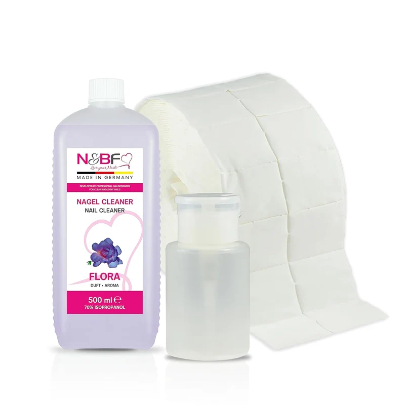 Nagel Cleaner Flora Duft 500ml + Zellettenrolle 1000 Stück & Dispenser Rosa