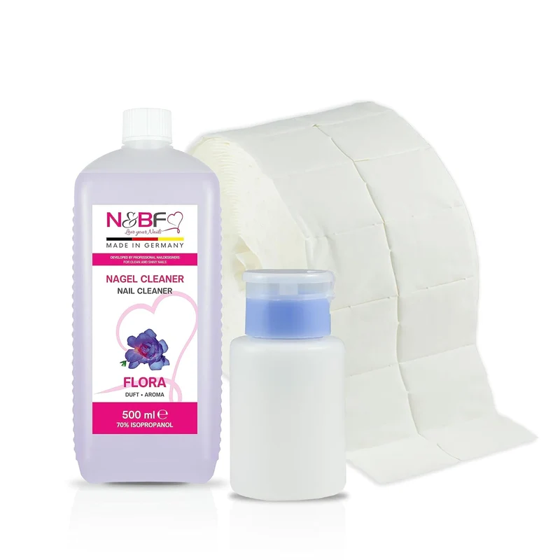 Nagel Cleaner Flora Duft 500ml + Zellettenrolle 1000 Stück & Dispenser Rosa
