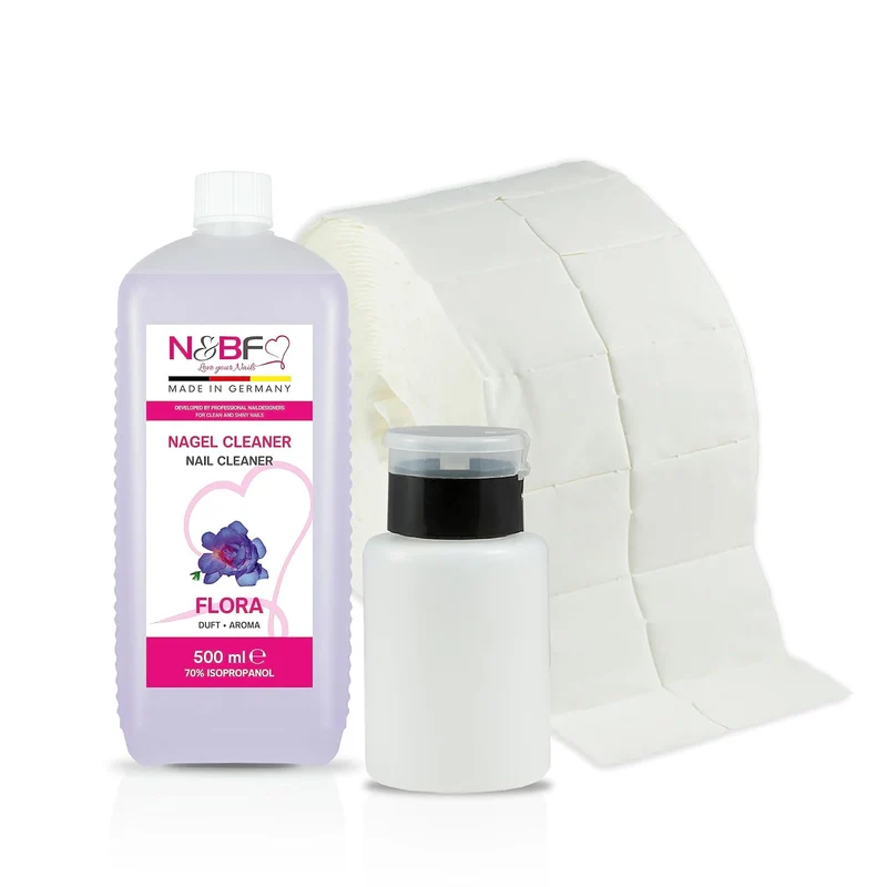 Nagel Cleaner Flora Duft 500ml + Zellettenrolle 1000 Stück & Dispenser Rosa