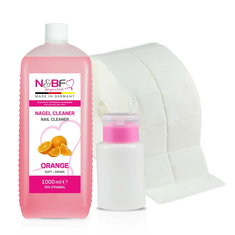 N&BF Nagel Cleaner all for one Orange 1000ml + Zelletten & Dispenser Rosa