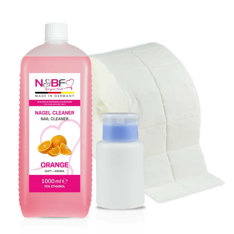 N&BF Nagel Cleaner all for one Orange 1000ml + Zelletten & Dispenser Rosa
