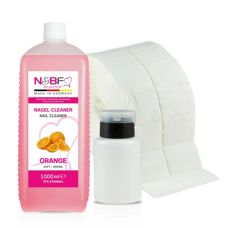 N&BF Nagel Cleaner all for one Orange 1000ml + Zelletten & Dispenser Rosa