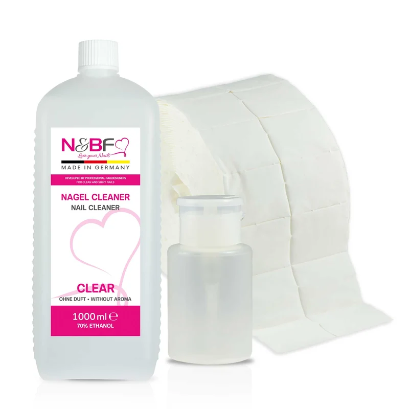 N&BF Nagel Cleaner all for one klar 1000ml + Zelletten & Dispenser Blau