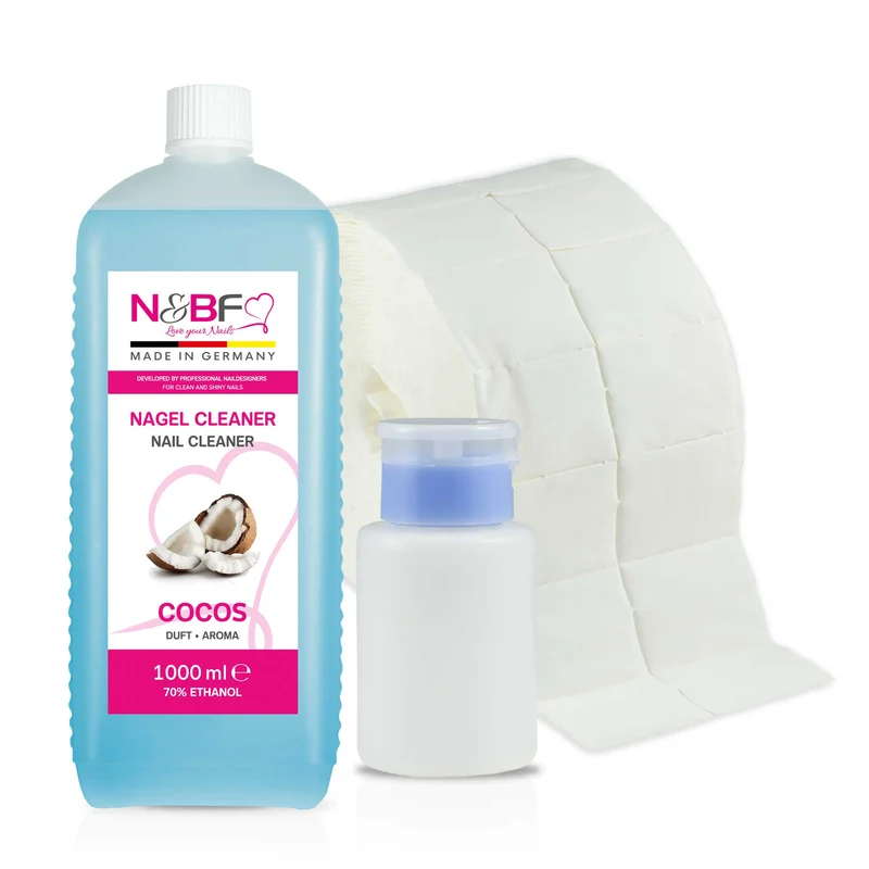 N&BF Nagel Cleaner all for one Cocos 1000ml + Zelletten & Dispenser Blau
