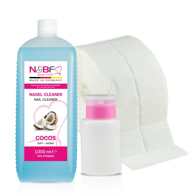 N&BF Nagel Cleaner all for one Cocos 1000ml + Zelletten & Dispenser Blau