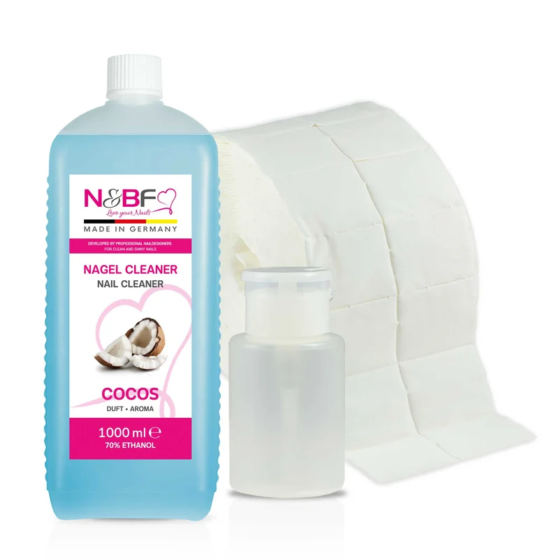 N&BF Nagel Cleaner all for one Cocos 1000ml + Zelletten & Dispenser Blau