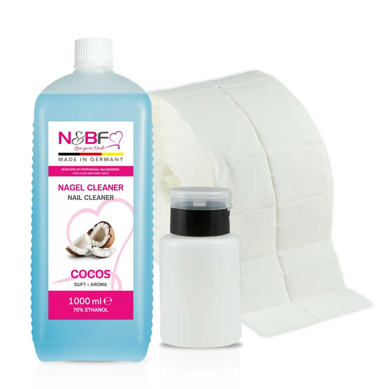N&BF Nagel Cleaner all for one Cocos 1000ml + Zelletten & Dispenser Blau