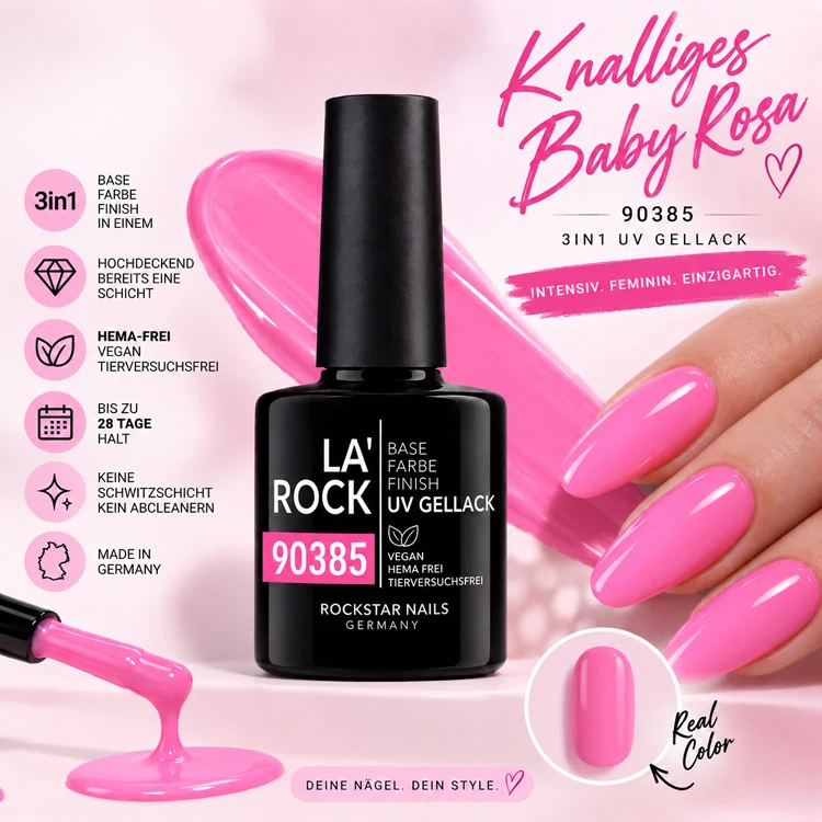 HEMA-freier 3in1 UV Gellack – Knalliges Baby Rosa – 90385