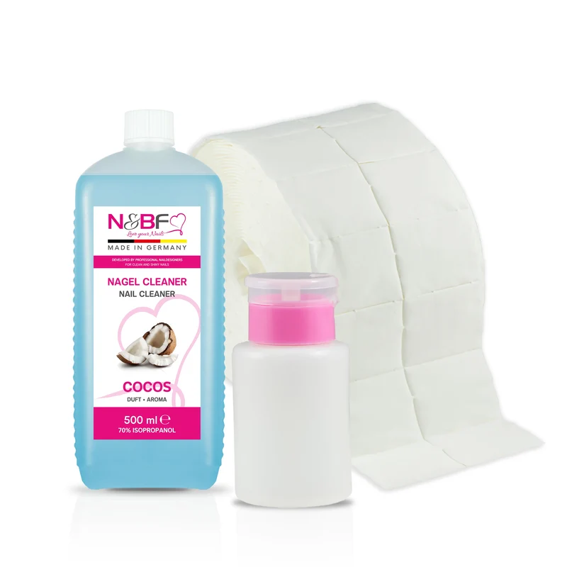 Nagel Cleaner Kokosnuss Duft 500ml + Zellettenrolle 1000 Stück & Dispenser Rosa