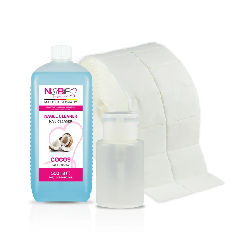 Nagel Cleaner Kokosnuss Duft 500ml + Zellettenrolle 1000 Stück & Dispenser Rosa