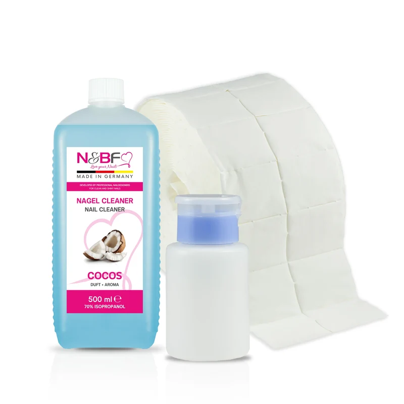 Nagel Cleaner Kokosnuss Duft 500ml + Zellettenrolle 1000 Stück & Dispenser Rosa