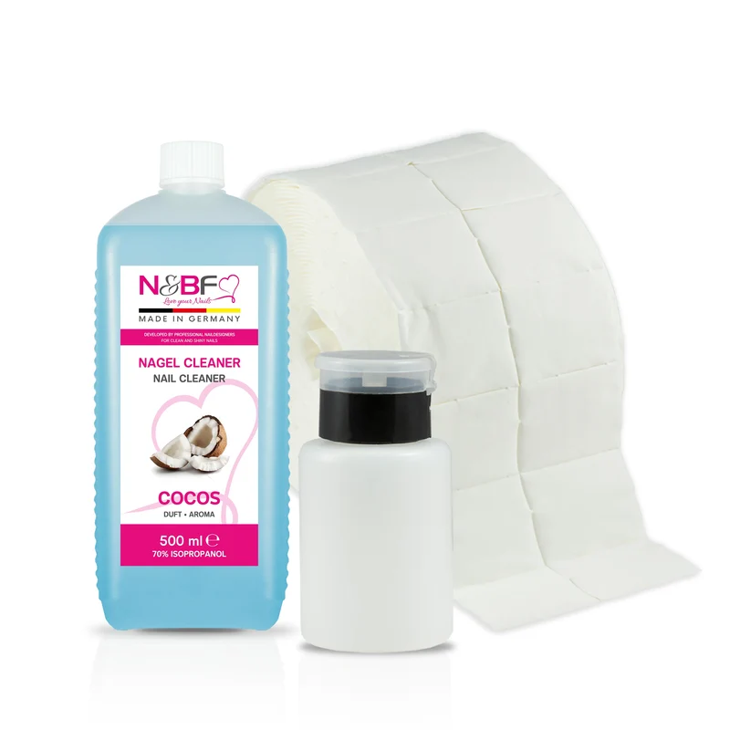 Nagel Cleaner Kokosnuss Duft 500ml + Zellettenrolle 1000 Stück & Dispenser Rosa
