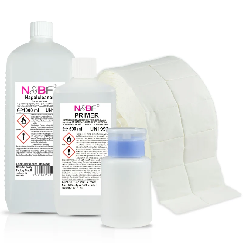 Nagel Cleaner 1000ml + Primer 500ml Dispsenser & Zelletten Set