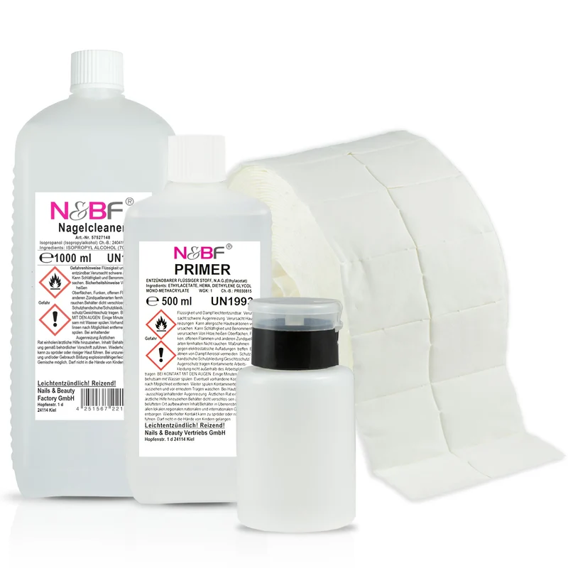 Nagel Cleaner 1000ml + Primer 500ml Dispsenser & Zelletten Set