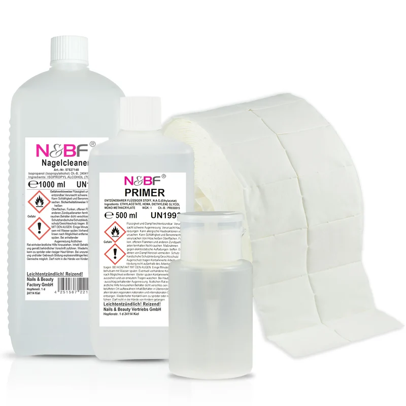 Nagel Cleaner 1000ml + Primer 500ml Dispsenser & Zelletten Set