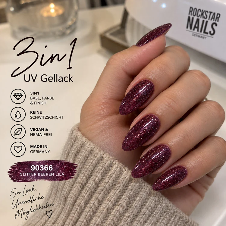 3in1 UV Nagellack - Hema frei - 90366 - glitter beeren lila