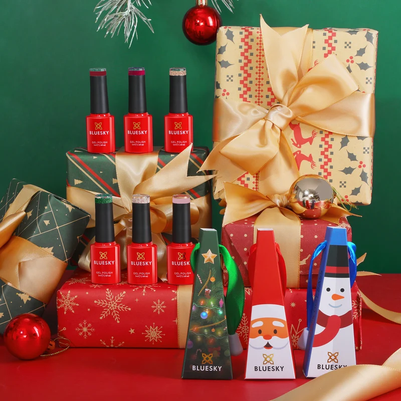 BLUESKY Weihnachtsbaum Schmuck 3er Set (Rot & Gold / Nude & Grün)