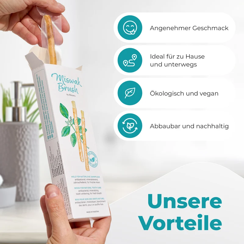 BLISSANY Miswak 3er Pack (15 Stück) – Natürlich weiße Zähne und ein frischer Atem