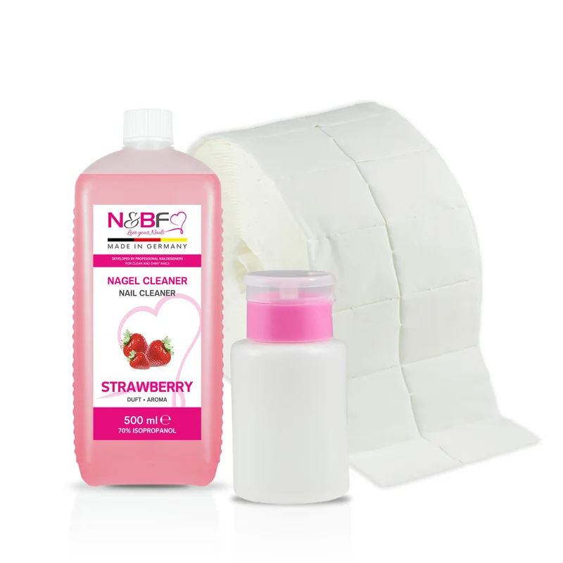 Nagel Cleaner Erdbeer Duft 500ml + Zellettenrolle 1000 Stück & Dispenser Rosa