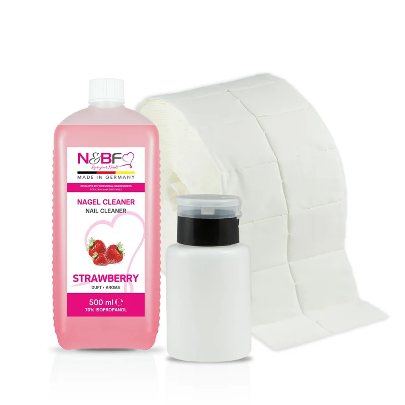 Nagel Cleaner Erdbeer Duft 500ml + Zellettenrolle 1000 Stück & Dispenser Rosa