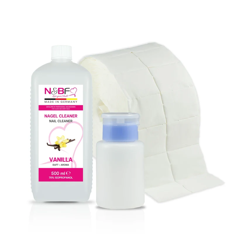Nagel Cleaner Vanille Duft 500ml + Zellettenrolle 1000 Stück & Dispenser Rosa