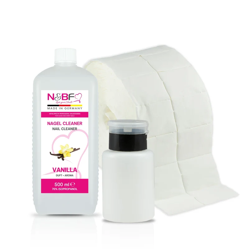 Nagel Cleaner Vanille Duft 500ml + Zellettenrolle 1000 Stück & Dispenser Rosa