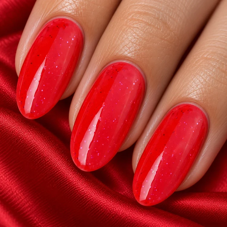 3in1 UV Gellack 90002 – Kräftiges Rosenrot mit rotem Glitzer