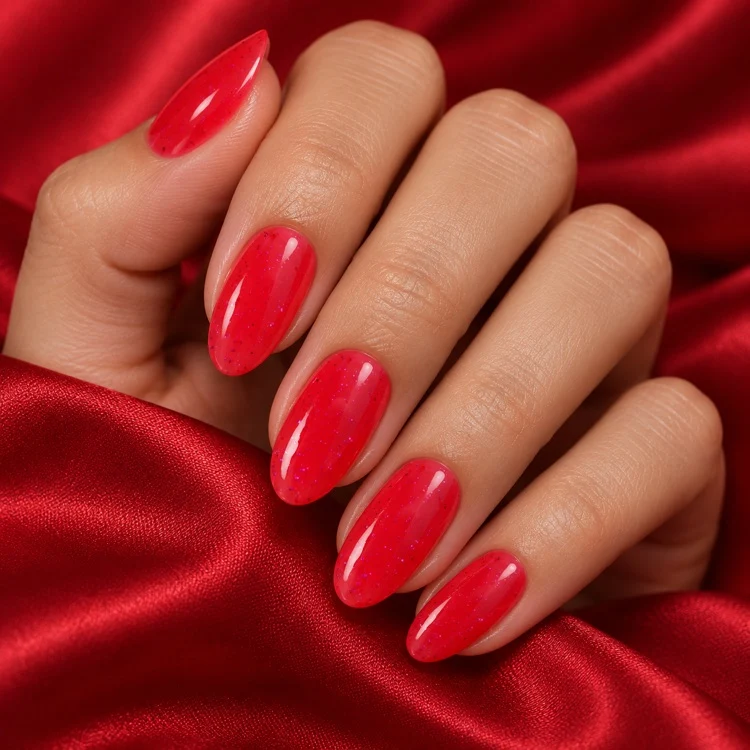 3in1 UV Gellack 90002 – Kräftiges Rosenrot mit rotem Glitzer