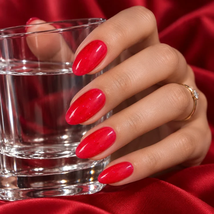 3in1 UV Gellack 90002 – Kräftiges Rosenrot mit rotem Glitzer