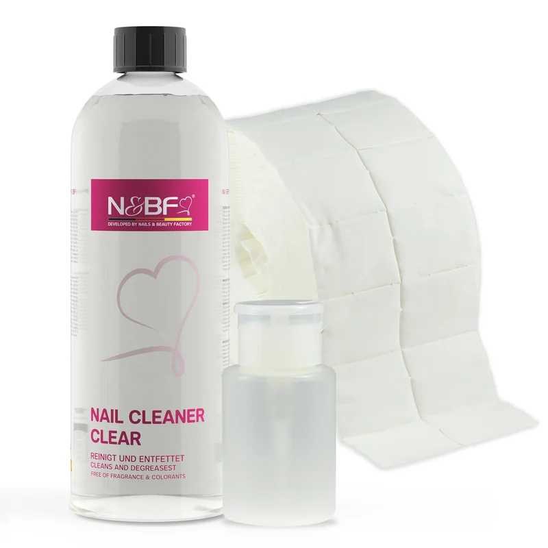 N&BF Nagel Cleaner 1000ml+Zelletten (2x500 Tupfer) & Dispenser Rosa