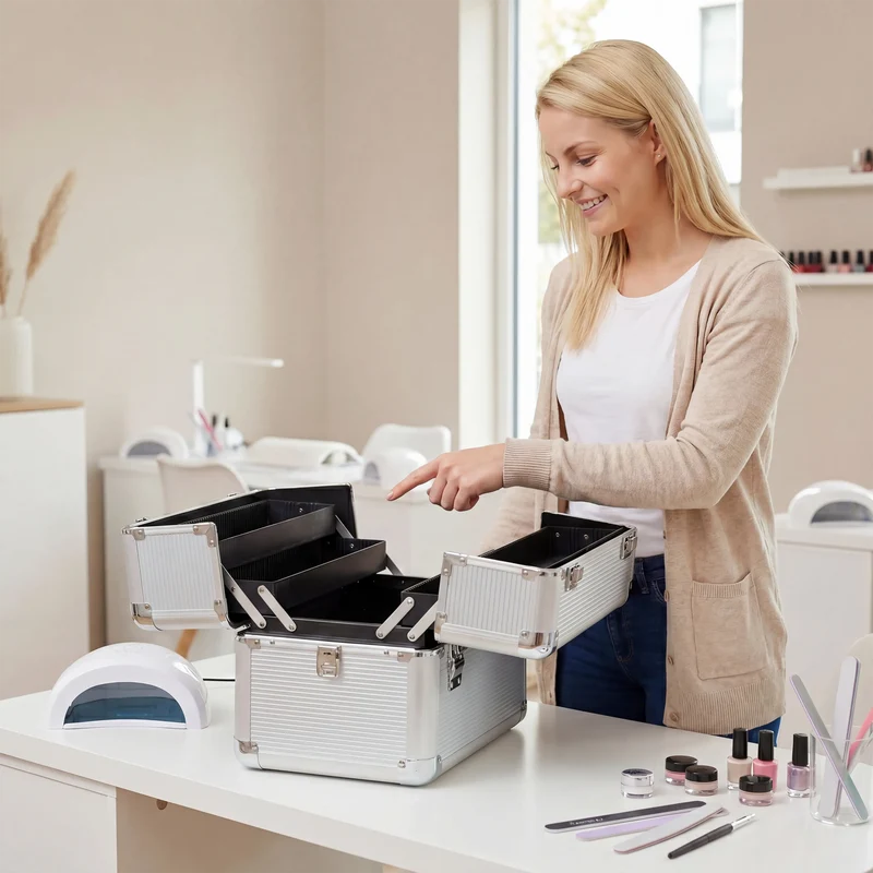 Kosmetikkoffer kompakt Silver Design rund