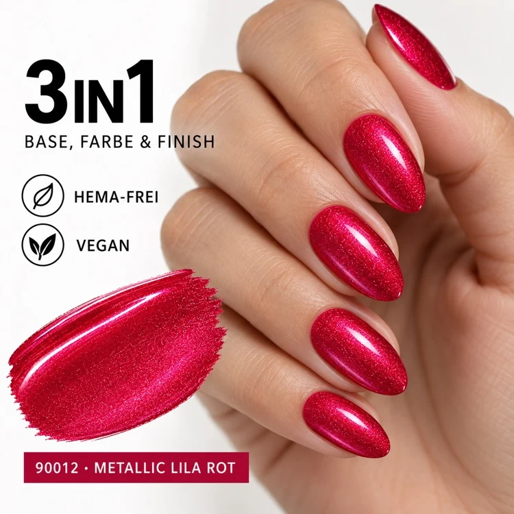 3in1 UV Gellack 90012 – Metallic Lila Rot – HEMA-frei