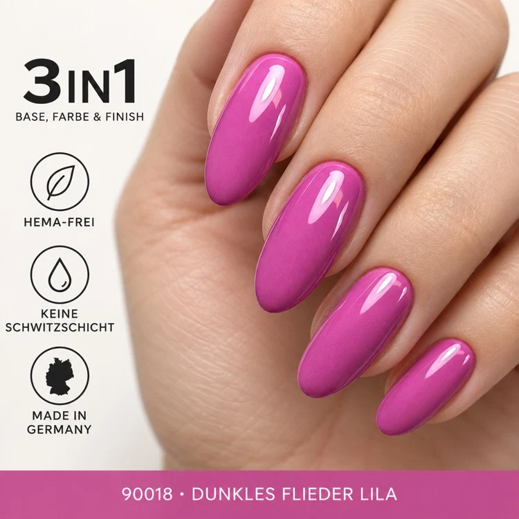 3in1 UV Gellack 90018 – Dunkles Flieder Lila – HEMA-frei