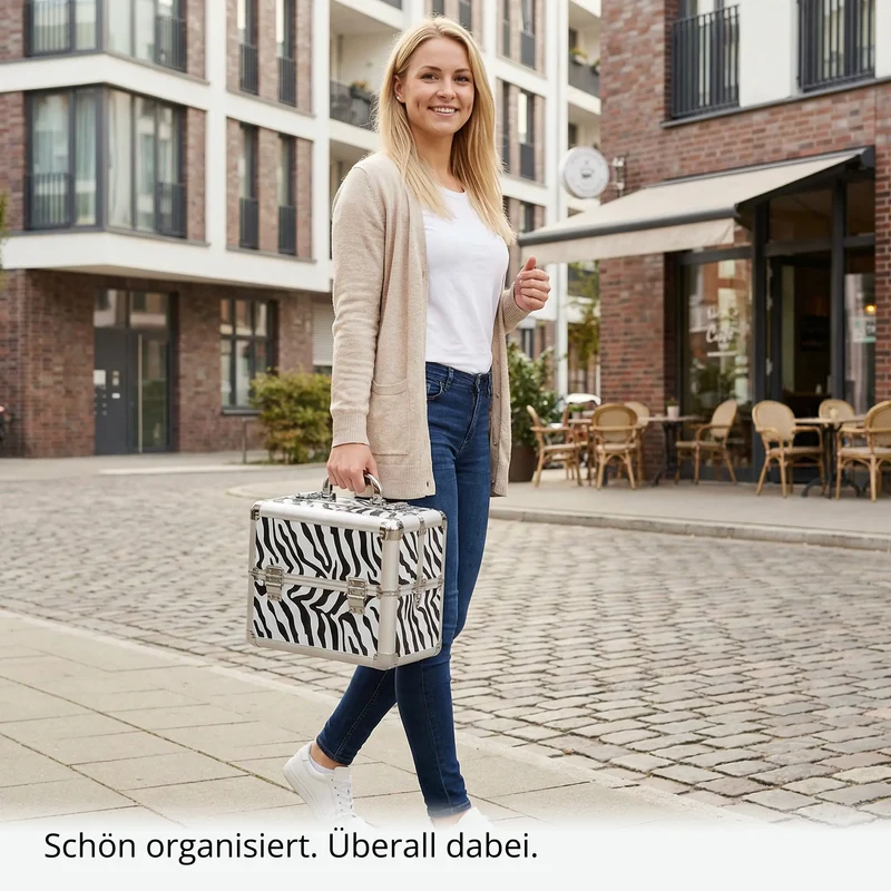 Kosmetikkoffer kompakt Zebra Design rund