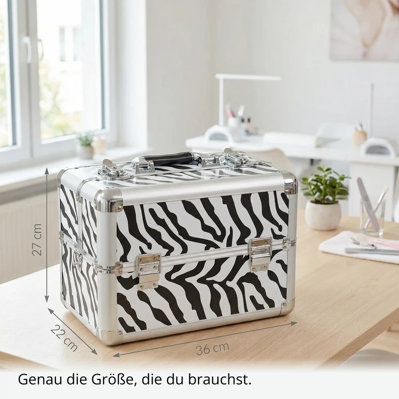 Kosmetikkoffer kompakt Zebra Design rund