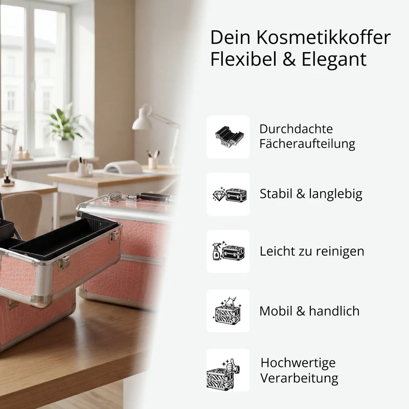 Kosmetikkoffer kompakt Pink Croco Design rund