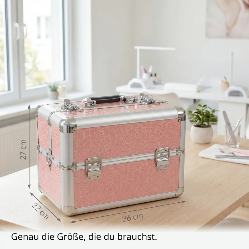 Kosmetikkoffer kompakt Pink Croco Design rund