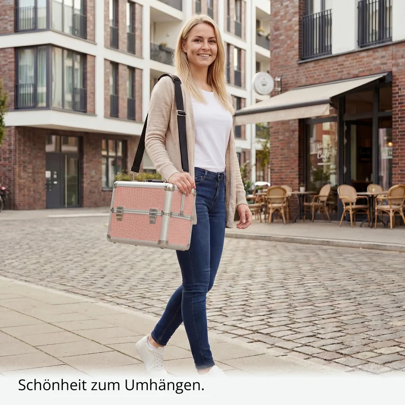 Kosmetikkoffer kompakt Pink Croco Design rund