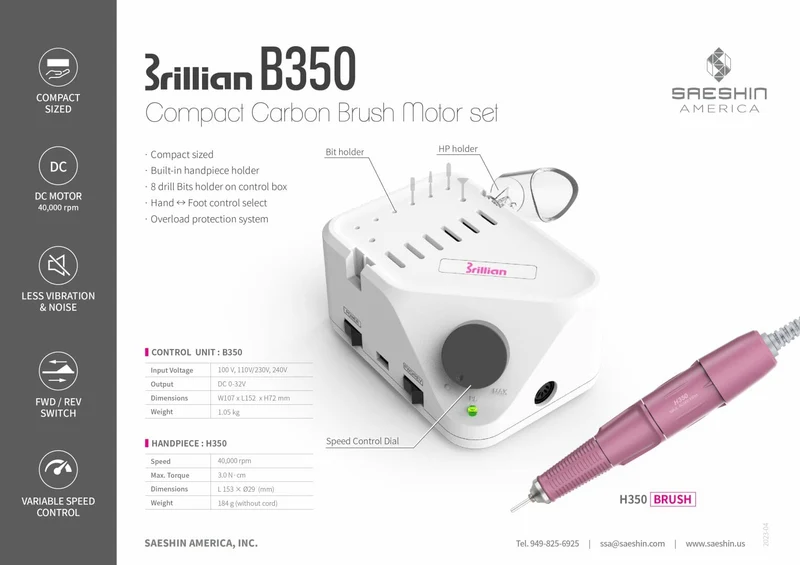 SAESHIN Brillian B350 E-file pink nail drill hand piece