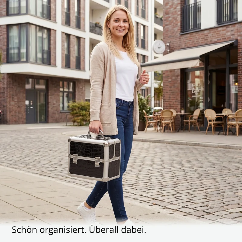 Kosmetikkoffer kompakt Schwarz Croco Design rund