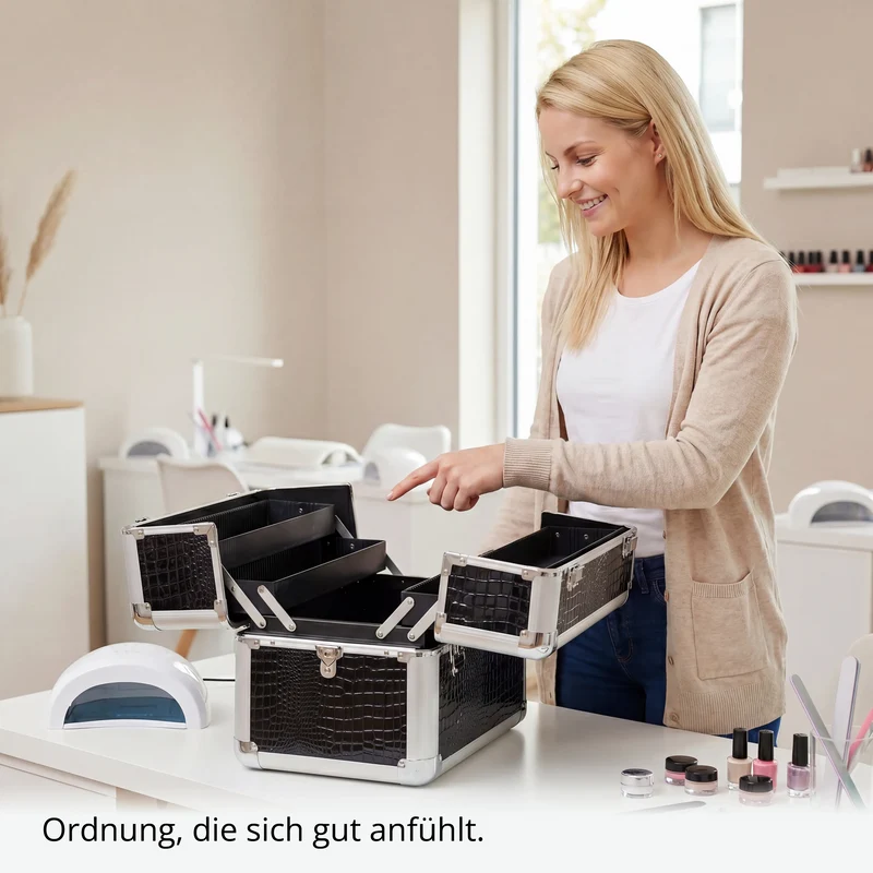 Kosmetikkoffer kompakt Schwarz Croco Design rund